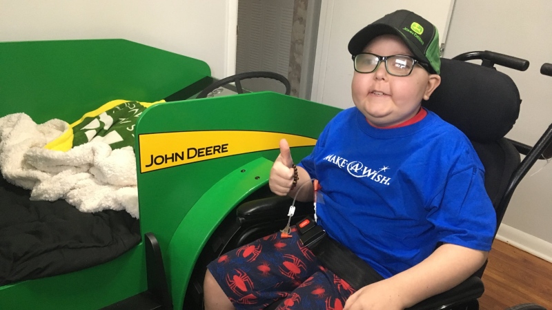 The centrepiece of the room is an exclusive John Deere tractor bed for Huntre Allard in Windsor, Ont., on Tuesday, Dec. 11, 2018. (Bob Bellacicco / CTV Windsor)