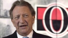 The battle between Ottawa Senators owner Eugene Melnyk and business partner John Ruddy over a proposed new downtown arena has escalated. Ottawa Senators owner Eugene Melnyk speaks with the media in Ottawa on Sept. 7, 2017. THE CANADIAN PRESS/Adrian Wyld