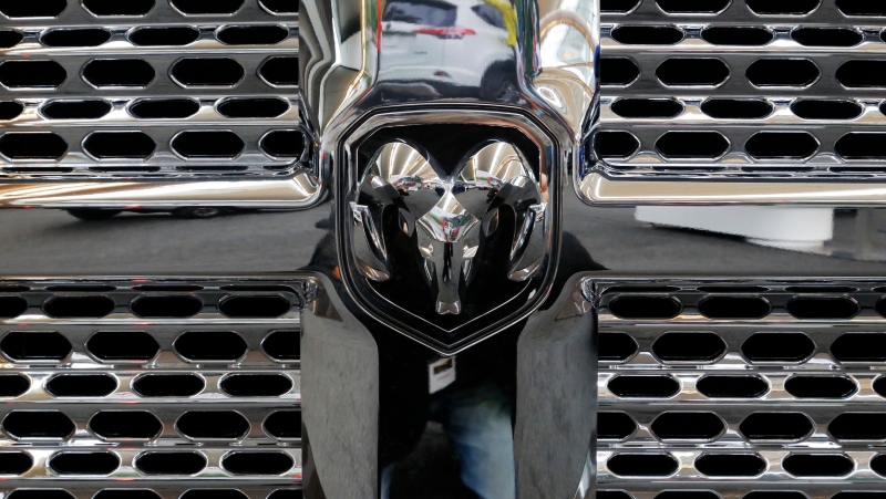 This Feb. 15, 2018, file photo, shows Ram logo on the grill of a Ram truck on display at the Pittsburgh Auto Show. (AP Photo/Gene J. Puskar, File)