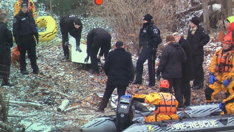 The London police Major Crimes division has launched an investigation after a body was discovered on the bank of the Thames River.
(Brent Lale / CTV London) 