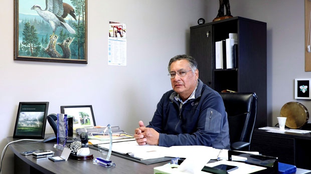 Chief Clifford Bull of the Lac Seul First Nation is seen at the band office in Frenchman's Head, Ont., on Tuesday, April 24, 2018. Bull is running for the Progressive Conservatives in the June 7 provincial election in the new Indigenous-dominated provincial riding of Kiiwetinoong. (THE CANADIAN PRESS/Colin Perkel)