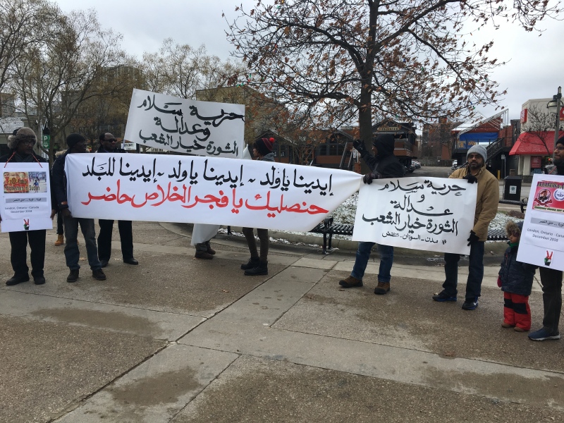 Victoria Park protest draws about 75 people from the local Sudanese community on Saturday, Dec. 29, 2018.
(Brent Lale / CTV London) 
