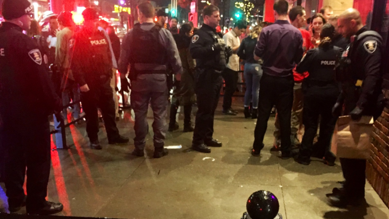 Windsor Police investigate an assault on on Ouellette Ave. on Jan. 1, 2019. (Gord Bacon/AM800)