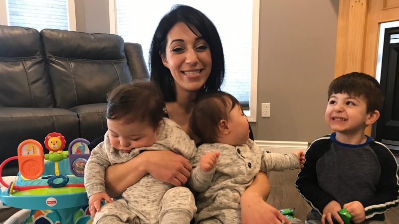 Faith Bohn with her children Hudson, Hayden and Hunter. (Saron Fanel/CTV Saskatoon)