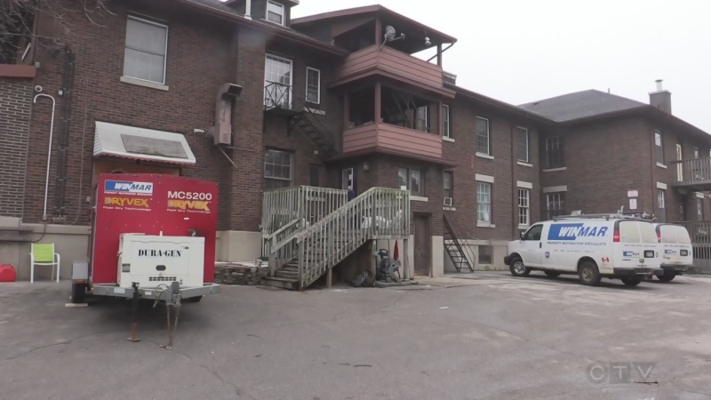 Clean up of a group home in St Thomas Ont. after the sprinkler system was intentionally set off on Jan. 5, 2019. (Brent Lale/CTV)