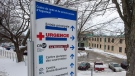 The English words on the sign at the regional hospital have been covered Wednesday, January 9, 2019 in Lachute, Que. (THE CANADIAN PRESS/Ryan Remiorz)