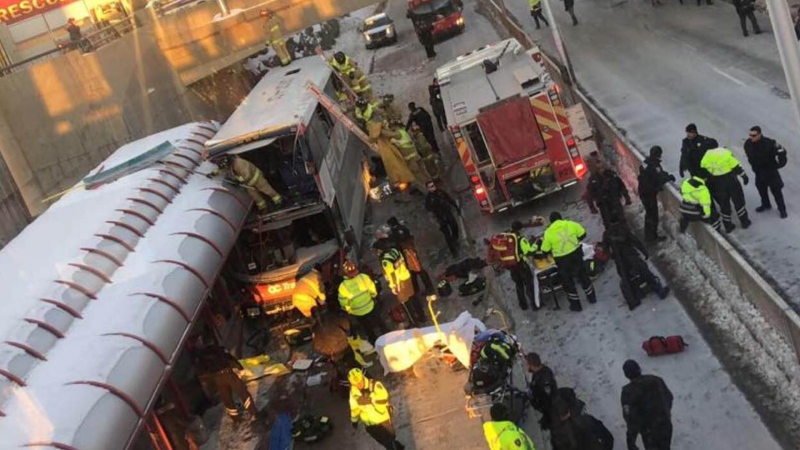 Double Decker bus crash at Westboro station January 11, 2019