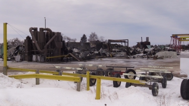 The damage following a fire at Glavin Coating and Refinishing near Hensall, Ont. is seen on Thursday, Jan. 17, 2019. (Scott Miller / CTV London)