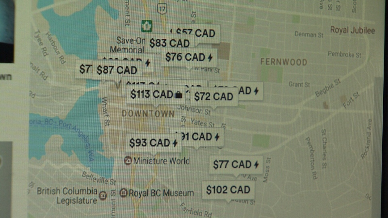 Downtown Victoria listings on the popular short-term rental site Airbnb are shown. (CTV Vancouver Island)