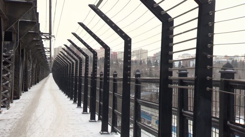 Suicide prevention barriers on Edmonton's High Level Bridge.