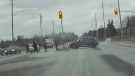 A screen-grab images shows the moments before a vehicle plowed into a group of people crossing Warden Avenue in Markham on January 17, 2019. 