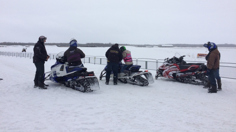 Snowmobile enthusiasts are seen at Edenvale Airport on Friday, Jan. 18, 2019 (CTV News/Aileen Doyle)