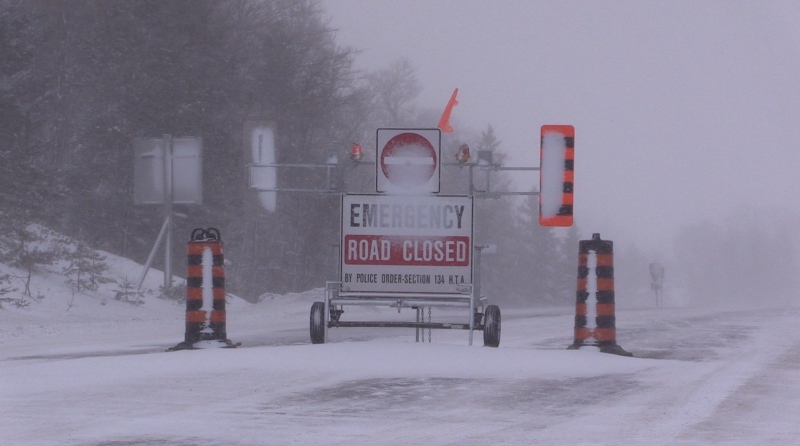 Roads are closed on several roadways due to reduced visibility on Monday, Jan. 21, 2019 (CTV News/Roger Klein)