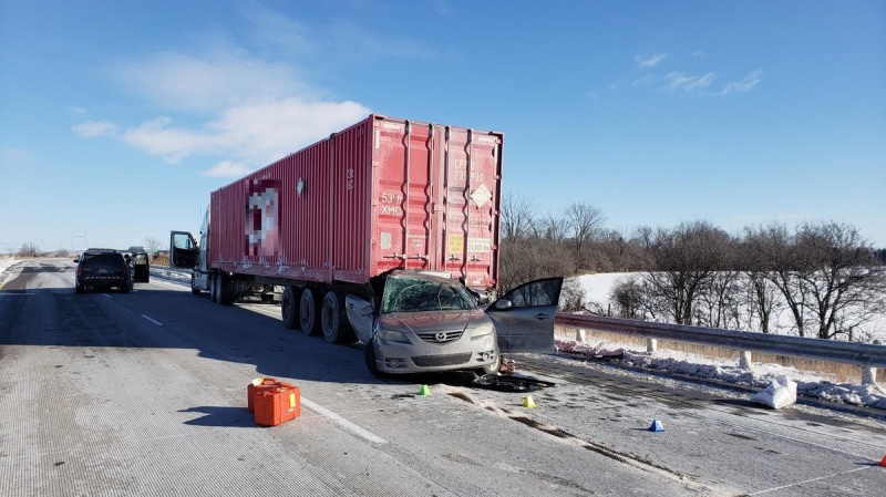 OPP were called to the crash on Highway 401 near Tilbury, Ont., on Monday, Jan. 21, 2019. ( photo supplied by OPP )