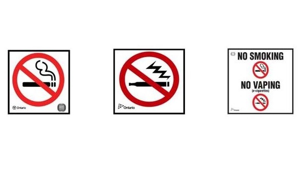 'No Vaping' and 'No Smoking' signs are required at Ontario businesses and workplaces. (Courtesy Windsor-Essex County Health Unit)