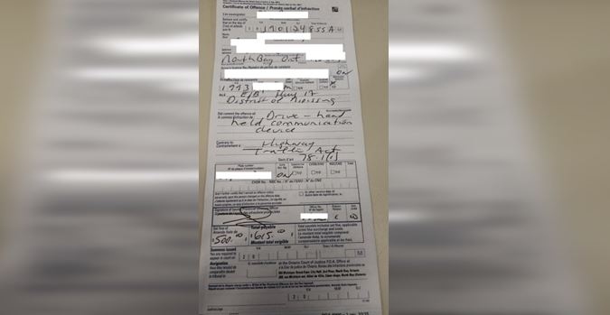 North Bay man gets $615 distracted driving ticket