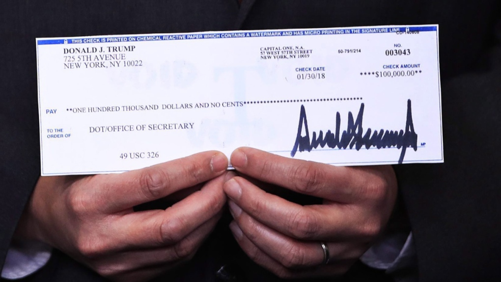US$100,000 check from President Trump's salary
