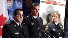Supt. Peter Lambertucci, left, Officer in Charge INSET Ottawa answers questions from reporters as Chief Supt. Michael LeSage, Criminal Operations Officer, RCMP "O" Division and Kingston Police chief Antje McNeely look on during a press conference, after RCMP charged a youth with terrorism, in Kingston, Ont. on Friday, Jan. 25, 2019. THE CANADIAN PRESS/Justin Tang
