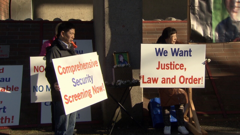 Demonstrators gathered outside court in Vancouver to protest Ibrahim Ali. (CTV Vancouver)