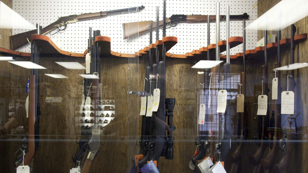 Hunting rifles are seen on display 