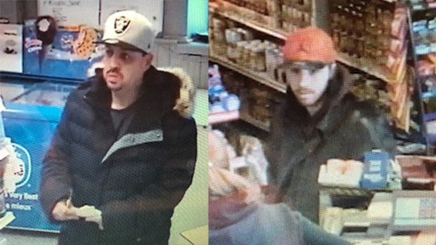 Two men sought in the theft of lottery tickets in Fordwich, Ont. are seen on Saturday, Jan. 26, 2019. (Source: OPP)