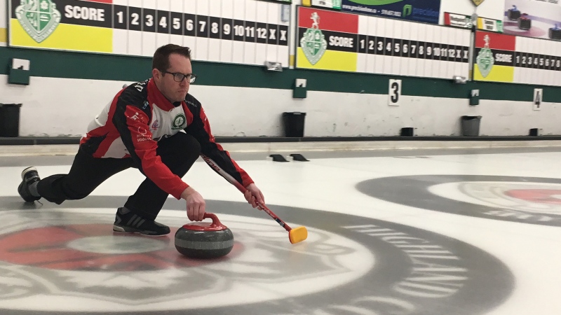 Scott McDonald practices for the Canadian curling championship in London, Ont. on Wednesday, Feb. 6, 2019. (Brent Lale / CTV London)