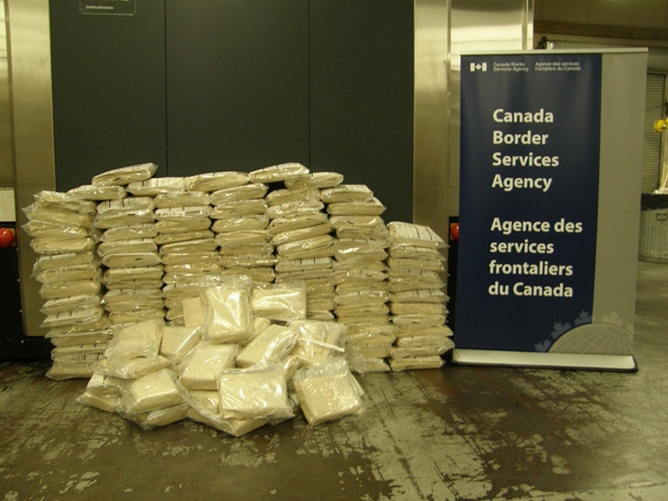 The Canada Border Services Agency showcases a large drug seizure on July 24, 2009. (CBSA)