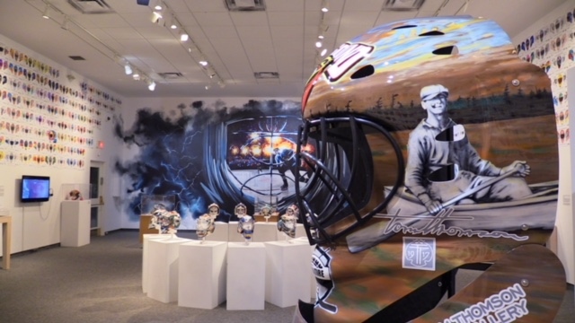 Goalie masks are featured in a new exhibition at the Tom Thomson Gallery in Owen Sound which is running until the end of April, 2019.
(Scott Miller / CTV London) 