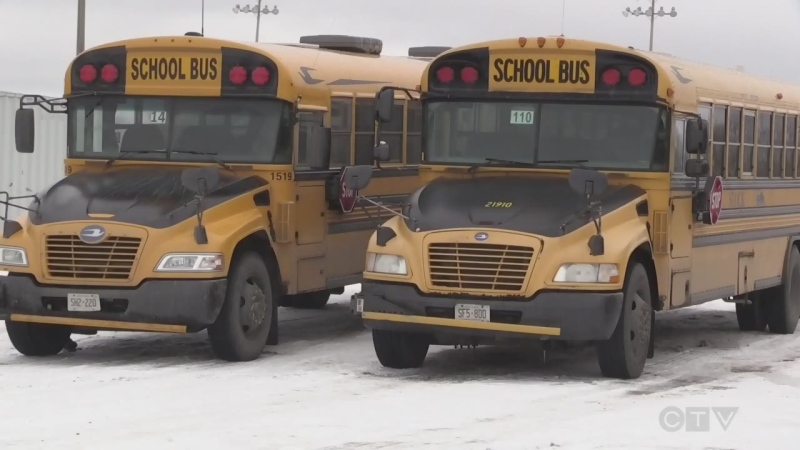 School buses parked. (CTV Northern Ontario/Brittany Bortolon)