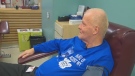 Skip McWatters makes his 800th donation at the Canadian Blood Services.