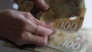 Canadian $100 bills are counted in Toronto, Feb. 2, 2016. (Graeme Roy/The Canadian Press)