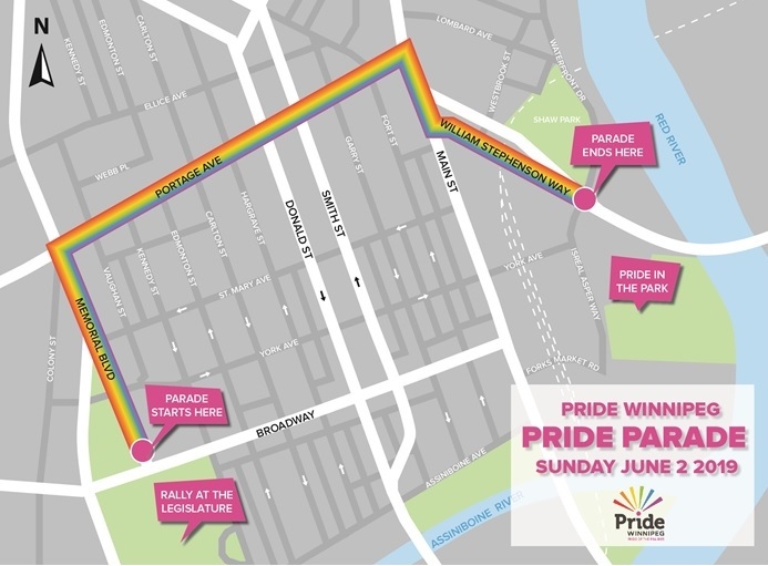 The 2019 Winnipeg Pride Parade route.