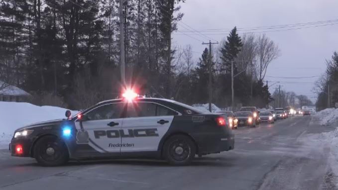 Police respond to a multi-vehicle collision on Riverside Drive in Fredericton on Feb. 26, 2019.