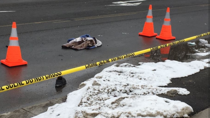 Fatal pedestrian collision in Aylmer Ont. on March 2, 2019. (Brent Lale/CTV)