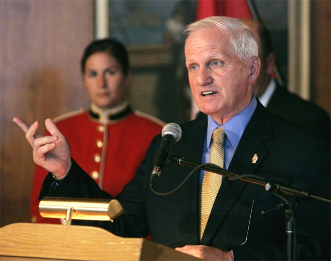 Defence Minister Grodon O'Connor announces the re-opening of the College Militaire Royale St. Jean in Saint-Jean-sur-Richelieu, Que., on July 19, 2007. (CP / Ian Barrett)