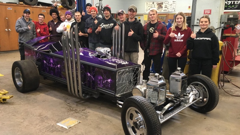 The dragster built by students at Kingsville District High School in Kingsville, Ont., on Feb. 4, 2019. (Bob Bellacicco / CTV Windsor)