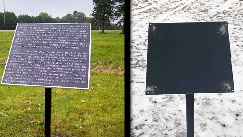 Stolen commemorative plaque from the former Southwestern Regional Centre at Cedar Springs (Chatham-Kent)