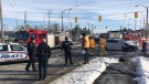 London police work at the scene of a pedestrian crash in Lambeth, Ont. on Friday, March 8, 2019. (Justin Zadorsky / CTV London)