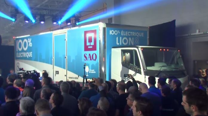 The SAQ's electric truck was unveiled on Monday in St-Jerome.