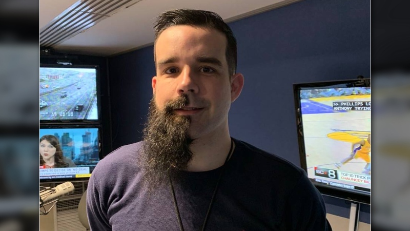 CFRA producer Matt Harris needs another $8,000 raised before he can shave the rest of his beard.