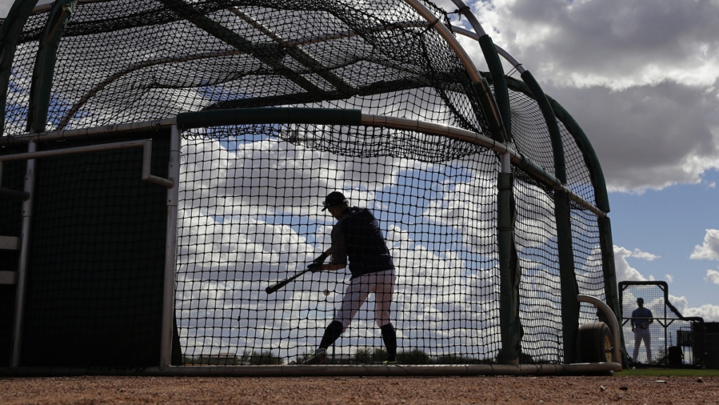 Ichiro Suzuki bats during baseball spring training