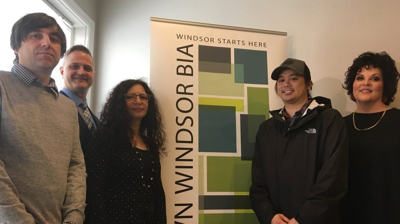 The Downtown Windsor Business Improvement Association announces a $5,000 contribution towards a fund supporting a zoning appeal concerning a new single-site acute care hospital in Windsor on March 14, 2019. (Ricardo Veneza / CTV Windsor)