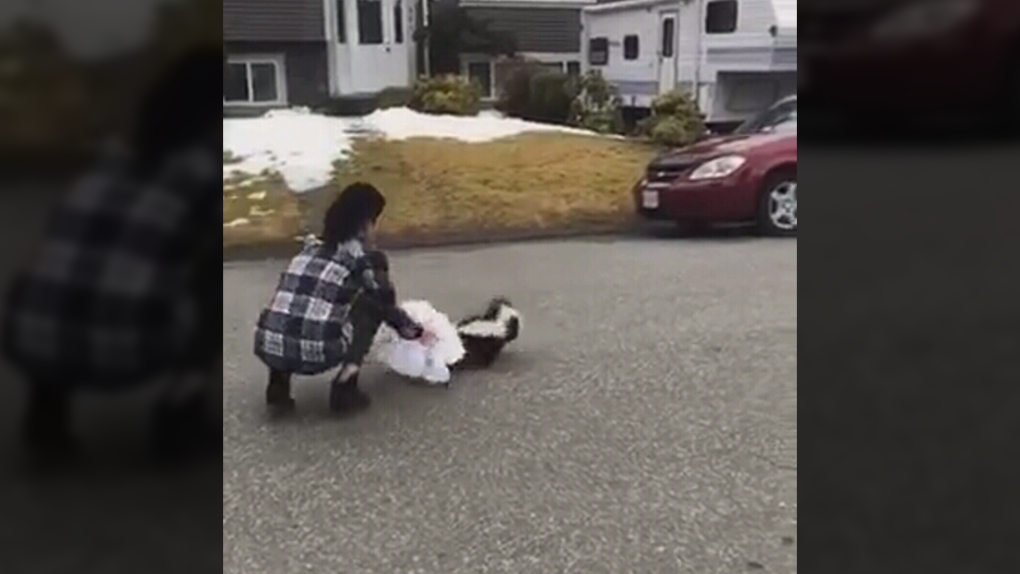 Mission woman frees stuck skunk