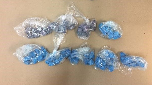 A file photo shows blue and purple fentanyl. (Source Guelph Police Service)