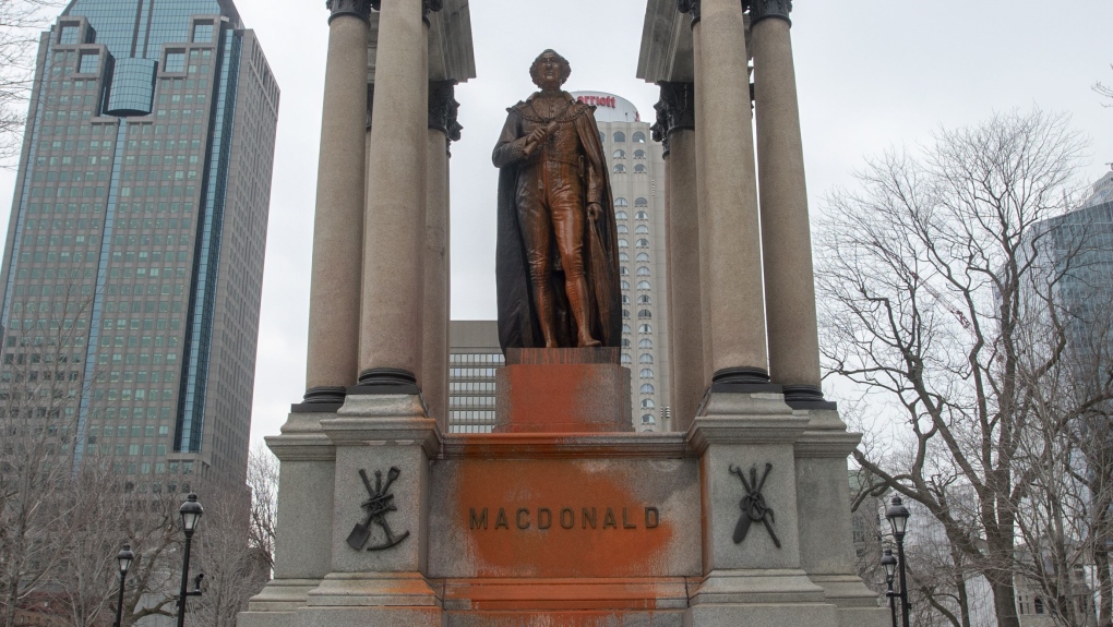 The statue of John A. Macdonald was vandalized