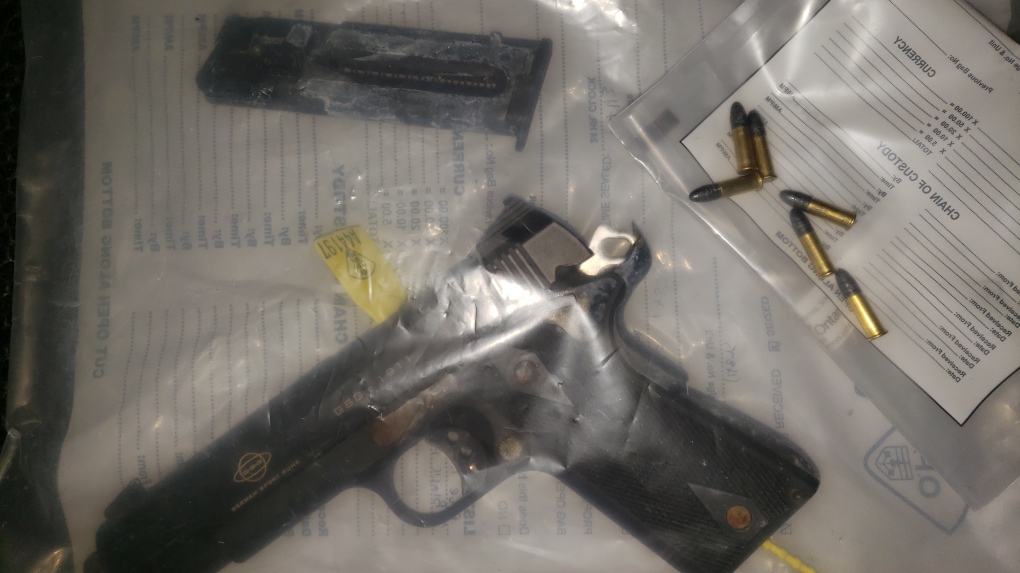A gun and ammunition in evidence bags