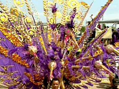 A reveler takes part in the Caribana Parade along Lakeshore Boulevard in Toronto on Saturday, Aug. 1, 2009.
