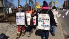 Nurses on strike picket outside of the Windsor-Essex County Health Unit in Windsor, Ont., on Wednesday, March 27, 2019. (Michelle Maluske / CTV Windsor)