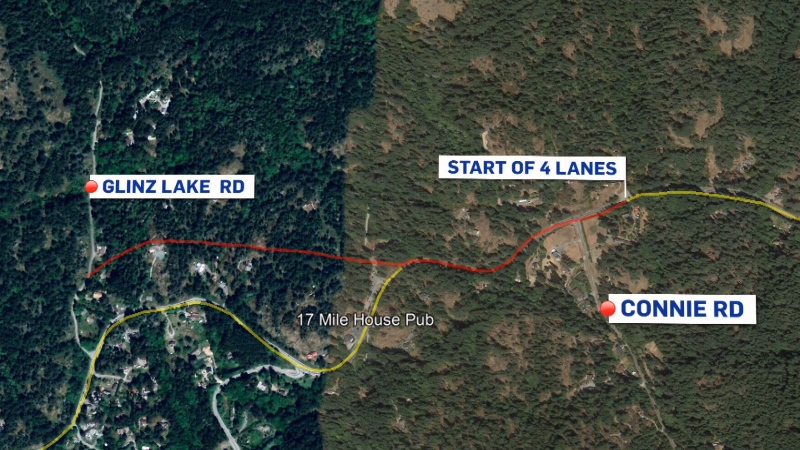Proposed changes to Sooke Road. (Google Earth)