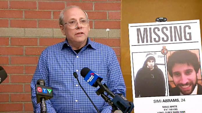 Bob Abrams appeals for his son's safe return during a news conference on March 28, 2019.
